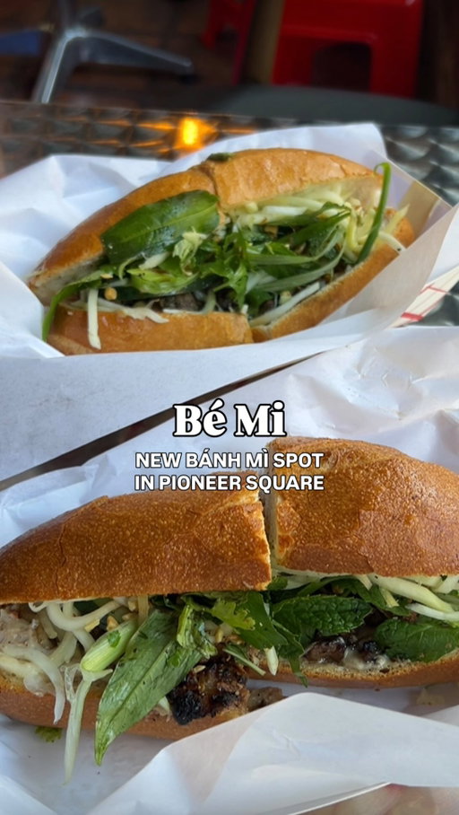 As a Viet girlie, I’ll admit I’m actually not the biggest bánh mì fan 🫣 They can sometimes feel too heavy, or the bread is either too soggy or so hard. But this was some of the best bánh mì I’ve had in a while and definitely worth getting there right at opening! 🙂‍↕️ 

Bé Mi is a new sandwich shop in the heart of Pioneer Square that was recently featured in The Seattle Times by @bethanyjeanclement! I bookmarked this spot after seeing @cindydnguyen’s reel, so I was very happy when @auntie.wen suggested it for lunch 💗

Bé Mi is owned by Amy, a former accountant who’s sharing the flavors of her childhood in Central Vietnam through bánh mì, with plans to eventually expand the menu with more Vietnamese dishes! 🇻🇳

We tried the lemongrass pork belly and special betel leaf beef bánh mì, and both were SO DELICIOUS. Packed with flavor, fresh herbs and veggies (that rau răm!!! if you know, you know 🤭), all on a perfectly crisp baguette that’s made in-house (and won’t cut up the roof of your mouth!) 🤪

Definitely check them out and show this new small business some love! 😊 They’ve been selling out, so keep an eye on their Instagram for updates and go early!

📍 Bé Mi | Seattle, WA (Pioneer Square) 
💸 Around $15+ per sandwich 

🏷️ #seattlefoodie #seattleeats #seattlefood #bánhmì #pioneersquare seattle eats • seattle foodie • seattle food • pioneer square • vietnamese food