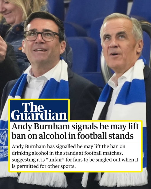U.K. Prime Minister Andy Burnham told reporters he is considering lifting the banning on drinking alcohol in the stand at men’s football matches. 

Burnham said the prohibition, which has dated back to 1985 in England’s first five tiers, could amount to “discrimination” since it doesn’t extend to other sports. 

“I think that legislation dates to an era where football was very different,” he told the press en route to the U.N. General Assembly in New York.