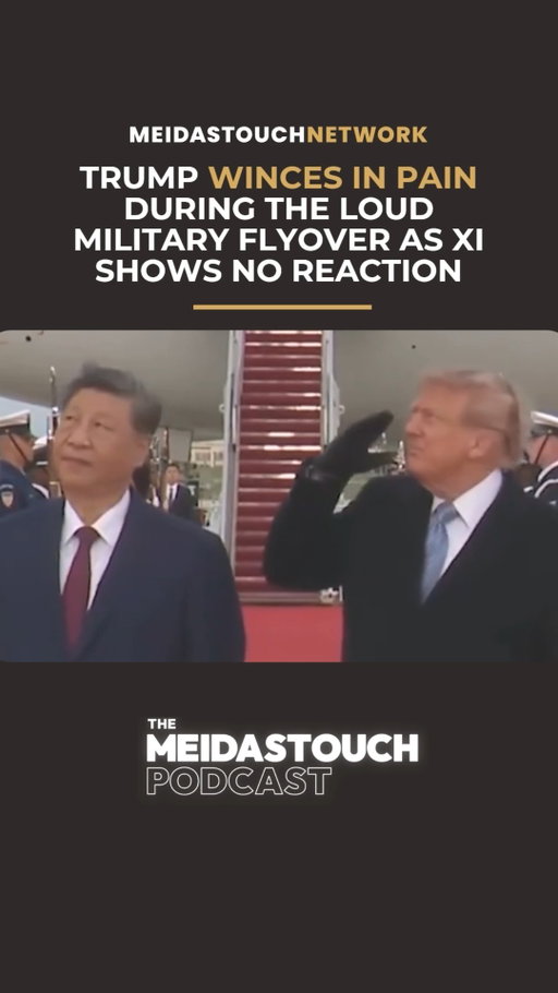 Trump winces in pain during the loud military flyover as Xi shows no reaction