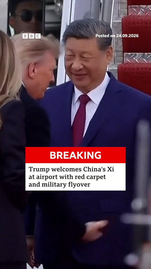 President Donald Trump has welcomed China's Xi Jinping at the airport with a red carpet and military flyover to kick off a historic three-day US visit.
 
Tariffs, AI, the Iran war and Taiwan are among the key issues Trump and Xi could discuss this week.
 
Tap the link in @BBCNews's bio for more details on the Chinese leader's visit to the US.

#BBCNews