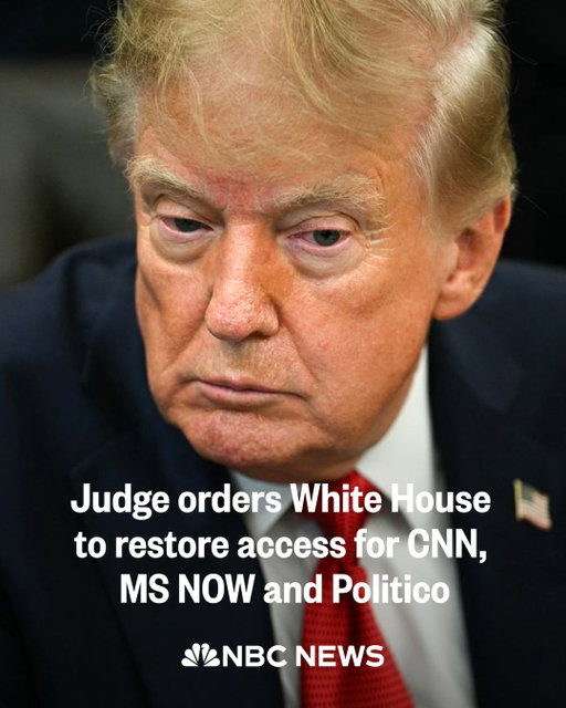 A federal judge ordered that the White House immediately restore access for CNN, MS NOW and Politico, saying that Trump’s directive barring the three news outlets last week was most likely unconstitutional.

U.S. District Judge Timothy Kelly granted a 14-day temporary restraining order reinstating the outlets’ access while their legal challenge proceeds.

Read more at the link in bio.