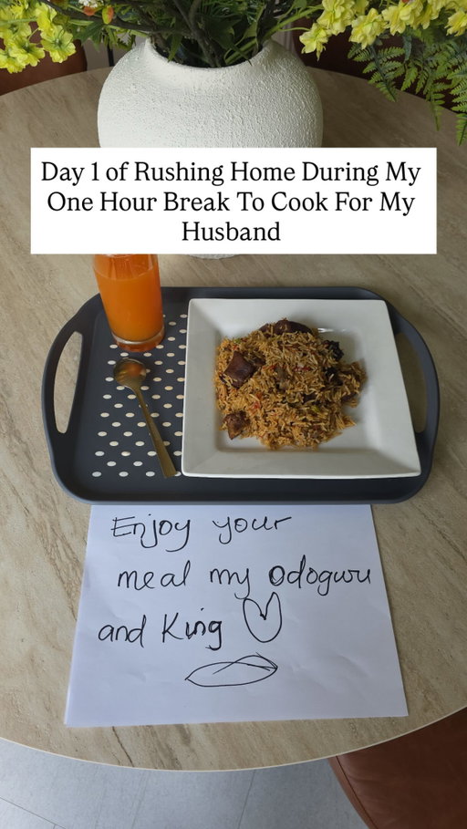 Day 1 of Rushing Home During My One Hour Break To Cook For My Husband 

My Husband, My Lord & My Saviour 😍. If you are not doing this, you are not a virtuous woman. You are a bad wife 😏

#cookingformyhusband #blowthisup