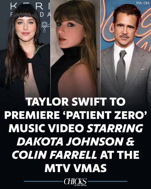 Taylor Swift is full of surprises this week!! The 'Patient Zero' music video starring Dakota Johnson and Colin Farrell is premiering at the #VMAs this Sunday 🤩