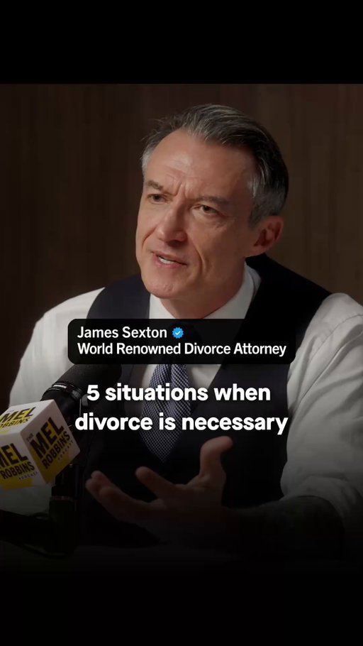 Some marriages just need to end.

World-renowned divorce attorney James Sexton (@nycdivorcelawyer) says there are 5 specific situations where you should seriously consider divorce.

Comment “DIVORCE” and I’ll DM you the link to the full episode.

On this episode of The Mel Robbins Podcast, James breaks down those 5 situations - including abuse, repeated betrayal, and what he calls a “shrinking marriage.”

🎧 “What No One Tells You About Divorce (From #1 Divorce Lawyer)”

Listen on Spotify, Apple Podcasts, or YouTube - search “The Mel Robbins Podcast James Sexton”