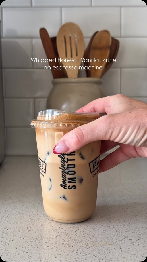 No espresso machine? No problem 😉🫶🏼 recipe below! 

Recipe: 
1 tbsp instant espresso 
1 tbsp honey 
1 tsp vanilla bean paste 
Pinch of flakey salt @maldonsaltus 
1/4 cup water- froth 
Add ice & milk of choice 

#coffeeathome #coffeerecipe #coffee #coffeelover #icedcoffee