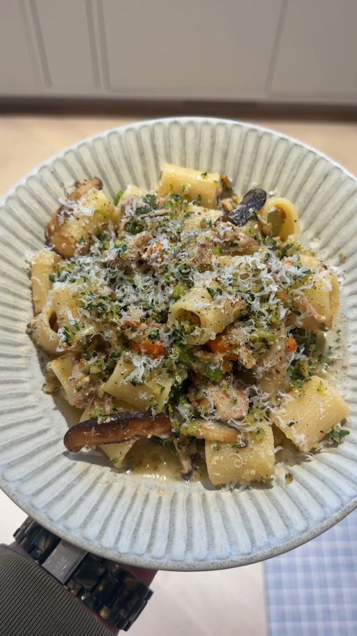 If you’ve been here a while, you know this dish — a milk-braised pork pasta — is my holy grail! I’ve been wanting to share a version for years and I gotta say, it’s the epitome of cozy comfort, right at home.

This is also the first video (of many!!) to come from my brand new kitchen. It’s been a hell of a year (actually 366 days… demo began one year ago yesterday!), but we have just about made it through to the other side. I can’t wait to share all the fun features we added, but for now — PASTA.

Full ingredient list and recipe below (continued in comments)! I hope you give it a try.

Ragù: 
· 2½–3 lb boneless pork shoulder, cut into 2” chunks
· salt + pepper
· 2 Tbsp olive oil
· 2 Tbsp butter, divided
· 1 onion
· 2 carrots
· 2 celery stalks, diced
· 4 garlic cloves, smashed
· 1 cup dry white wine
· 3 cups whole milk
· 2 bay leaves
· 4–5 thyme sprigs
· 3 rosemary sprigs
· ~20 sage leaves
· 8 oz mushrooms, sliced

Pasta:
· 1 bunch broccoli rabe
· 1 lb pasta

Gremolata:
· ½ cup toasted walnuts, finely chopped
· ⅓ cup parsley, finely chopped
· ⅓ cup grated Parm
· 2 tsp lemon zest
· 1 garlic clove, grated (optional)

To serve: Parm, olive oil, flaky salt, black pepper, burrata (optional)

#pasta #comfortfood