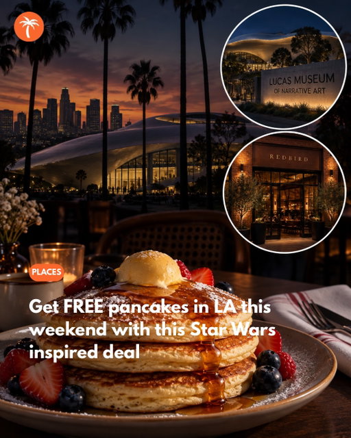 🥞⭐ FREE pancakes are coming to Downtown LA this weekend — and there’s a Star Wars-inspired way to get them!

To celebrate the opening of the new Lucas Museum of Narrative Art, Redbird in Downtown Los Angeles is offering a FREE short stack for the table on Saturday and Sunday, September 26–27.

📅 September 26–27, 2026
📍 Redbird — 114 E. 2nd St., Downtown Los Angeles
🥞 FREE short stack for the table
🎟️ Show a ticket from your visit to the Lucas Museum
⭐ Going to brunch before the museum? Use the passphrase “may the force be with you”
🍳 Weekend brunch: 10 AM–2 PM
🏛️ Celebrating the opening of the Lucas Museum of Narrative Art

The Lucas Museum officially opened to the public in Exposition Park on September 22, bringing a major new museum dedicated to visual storytelling to Los Angeles.

According to LAist, if you’ve already visited the museum, show your Lucas Museum ticket at Redbird to receive the free short stack. If you’re heading to Redbird before your museum visit, use the passphrase “may the force be with you.”

The special is available for two days only, September 26 and 27.

Tag someone who needs to know about this! 🥞