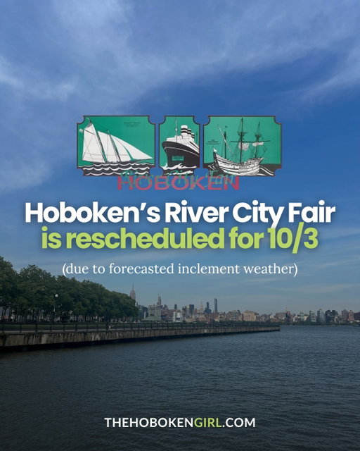 Hoboken’s River City Fair has a NEW date 📅

The City of Hoboken has moved the fair from Saturday, September 26th to Saturday, October 3rd due to the weather forecast, as a nor’easter is expected to bring rain, wind, + coastal flooding to New Jersey this weekend.

Read more about the new date + what to expect at River City Fair at the link in our bio 🔗