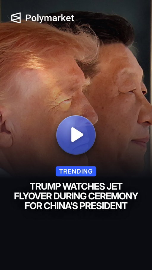 President Donald Trump welcomed Chinese President Xi Jinping and first lady Peng Liyuan to the United States at Joint Base Andrews on Wednesday evening, marking the start of Xi’s three-day state visit to Washington.

Trump and First Lady Melania Trump greeted the Chinese couple beside a 100-foot red carpet as a 21-person honor guard lined the arrival area.

The ceremony included the presentation of both countries’ flags and national anthems, military formations representing each U.S. service branch and a flyover by two B-1 bombers above the two presidents.

Traders predict a 1% chance Trump will insult Xi by the end of his U.S. visit.