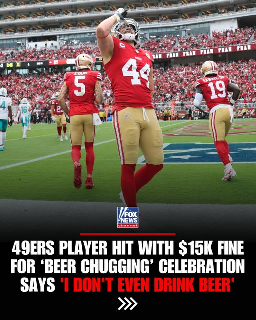 Kyle Juszczyk scores a touchdown, pretends to take a drink, and gets fined $14,926.

Then the broadcast cuts to a beer commercial.

The NFL says the 49ers fullback's celebration was an "imitation of chugging a beer" that could be considered "in poor taste," even as the league maintains major alcohol sponsorships and teams sell alcohol inside stadiums.

Juszczyk is appealing the fine and says there's another problem with the league's conclusion: "I don't even drink beer."

And yes, the player everyone calls "Juice" is caught in the middle of it.