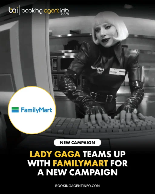 Lady Gaga (@ladygaga) teams up with Japanese retail giant FamilyMart (@familymart.japan) for an energetic new campaign.

The highly stylized ad spot opens with Gaga pulling up to a FamilyMart location before casually taking over the store. She jumps behind the counter, restocks snacks on the shelves, and mops the aisles, all seamlessly synchronized to the pulsing beat of her hit track "Killah".

The high-concept venture adds to Gaga’s versatile corporate footprint, following her co-founding of skin-tech startup Outer Biosciences, her high-energy Pokémon Super Bowl commercial, and her joint Big Game feature for Rocket Companies and Redfin.

FamilyMart continues its signature tradition of enlisting major pop music icons to front high-profile retail campaigns, placing Gaga alongside an elite lineup of past creative collaborators that includes J-pop powerhouse BE:FIRST and K-pop titans TWICE.

The campaign comes during an extraordinary 2026 stretch for sixteen-time Grammy winner. Following the massive success of her eighth studio album MAYHEM, Gaga continues to dominate global pop culture while commanding stadium crowds worldwide following her acclaimed MAYHEM Ball tour.

Create a free account at BookingAgentInfo.com to be the first to know about new music brand partnerships.

Follow @bookingagentinfo_ for more.