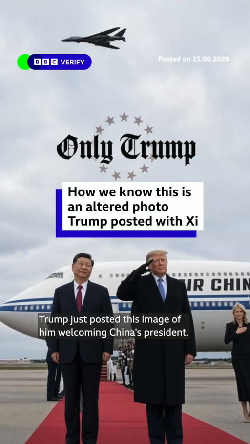 US President Donald Trump posted an image of himself welcoming Chinese President Xi Jinping that appeared different from other images taken at the event. 
 
BBC Verify compared the post with verified images from the event to establish whether the photo had been edited.
 
#BBCNews