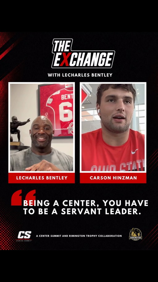 @carson_hinzman, a Rimington watchlist selection, defines what it means to be a center in this installment of “The Exchange with LeCharles Bentley,” featuring @64amdg the ‘01 Rimington 🏆 winner. 

Both LeCharles and Carson are Ohio State Buckeyes, past and present, connected by a shared understanding of what it means to play the center position at the highest level. @ohiostatefb 

A special collaboration with @center_summit . 🏈
.
#OhioState #OhioStateFootball #Center #CollegeFootball #OffensiveLine
@jerry_cahill