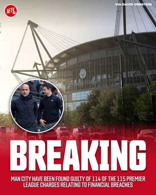 🚨𝐁𝐑𝐄𝐀𝐊𝐈𝐍𝐆: Manchester City have reportedly been found guilty of 114 of the 115 Premier League charges relating to financial breaches.

Sanctions have yet to be decided, with fines, points deductions and even expulsion from the Premier League among the potential punishments. Man City are expected to appeal. 👀