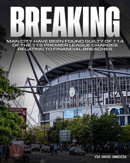 🚨 Man City have reportedly been found GUILTY of 114 charges relating to breaches of Premier League financial rules.

Man United finished runners-up in three of City’s title-winning seasons: 2011/12, 2017/18 and 2020/21.

𝐂𝐨𝐮𝐥𝐝 𝐭𝐡𝐫𝐞𝐞 𝐦𝐨𝐫𝐞 𝐏𝐫𝐞𝐦𝐢𝐞𝐫 𝐋𝐞𝐚𝐠𝐮𝐞 𝐭𝐢𝐭𝐥𝐞𝐬 𝐛𝐞 𝐡𝐞𝐚𝐝𝐢𝐧𝐠 𝐭𝐨 𝐎𝐥𝐝 𝐓𝐫𝐚𝐟𝐟𝐨𝐫𝐝? 🏆🔴

#ManUnited #ManCity #PremierLeague #UnitedView