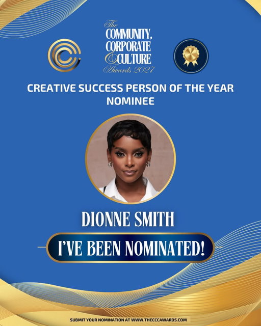 I’ve been nominated for a Community, Corporate & Culture Award - @thecccawards in the category Creative Success Person Of The Year. 

What a lovely way to end the week. It’s nice to be recognised 💙🤍💛

@keeptrack_app Launches 🚀 October ✨

#dionnesmith #cccawards #nominee