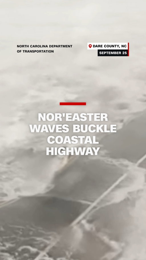 Video shows waves surging across cracked North Carolina Highway 12 after ocean water spilled over protective sand dunes in the Outer Banks as a nor'easter starts to batter the Mid-Atlantic coast. The storm has brought coastal flooding from North Carolina to New Jersey since Wednesday, with conditions expected to worsen through the weekend as wind gusts reach up to 60 mph and some areas see up to 5 inches of rain.

Read more at CNN's link in bio.