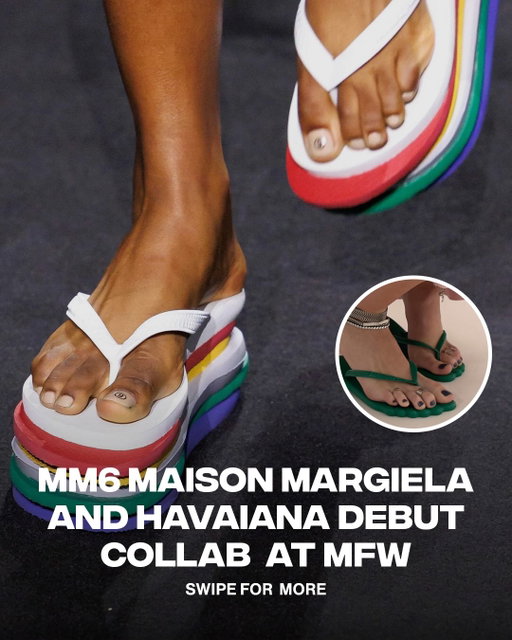MM6 Maison Margiela and Havaianas teased a wild upcoming collaboration during MM6’s Spring/Summer 2027 show at Milan Fashion Week.

The collab reimagines Havaianas’ classic flip-flop through MM6’s deconstructed lens, including the Slim 6Toe, featuring a six-toe silhouette, and the Top 6Layers, an exaggerated platform made from six stacked soles. 

The full collection drops in May 2027