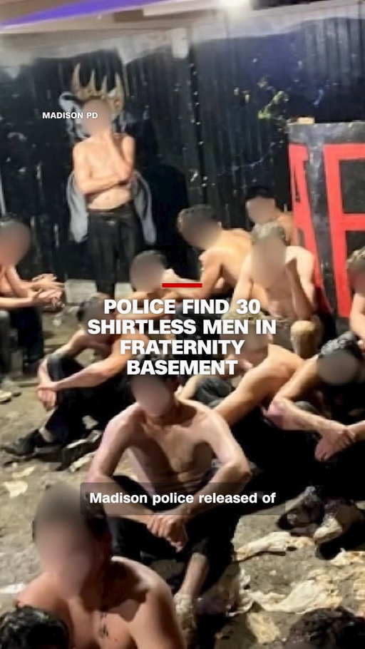 Madison police say officers responding to an anonymous tip found around 30 partially clothed men covered in food, condiments and other liquids inside an Alpha Epsilon Pi fraternity house near the University of Wisconsin-Madison. Several had visible injuries, according to police, and the fraternity's president and vice president were arrested on suspicion of hazing and disorderly conduct.