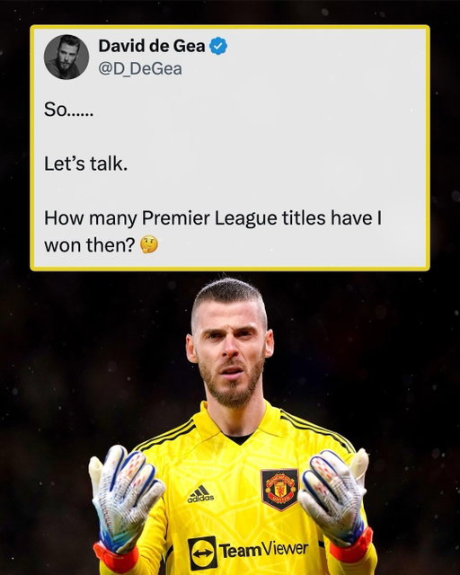 DE GEA JUST ASKING QUESTIONS 😅

David De Gea wants to know how many Premier League titles he has with Manchester United after reports that Manchester City have been found guilty of 114 breaches of breaking Premier League rules 👀

United twice finished second to their crosstown rivals in seasons in which City were reportedly found guilty of breaking league financial rules.