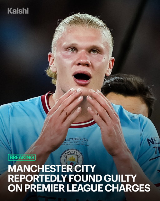Manchester City were reportedly found guilty on 114 of 115 Premier League financial charges. No punishment has been decided, and the club is expected to appeal.

Traders give Manchester City a 14% chance of being relegated from the EPL.
