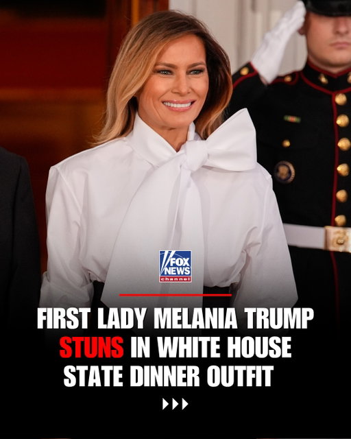 First Lady Melania Trump puts a sharp twist on traditional state dinner style, stepping out in a striking black-and-white look as President Trump hosts Chinese President Xi Jinping and his wife, Peng Liyuan.

The floral pattern of her pants carries a fitting connection to the evening's guests.

Her subtle peony motif was a nod to a flower the Chinese call the "King of Flowers."

In Chinese tradition, the peony is seen as a symbol of feminine grace and perfection.