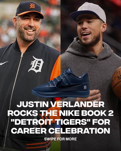 Justin Verlander laces up the “Detroit Tigers” Nike Book 2 for his Career Celebration Ceremony, as the Tigers honor him at Comerica Park 🫡⚾️

📸: Getty