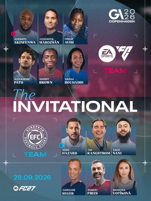 The Invitational is official! ✅⚽️ 

On Monday, as the opening of our 33rd General Assembly, Team @easportsfc and Team EFC will face off in Copenhagen. Check out the star-studded line-ups from around Europe! 

Eden Hazard and Adebayo Akinfenwa are our captains… who will come out on top? 🏆