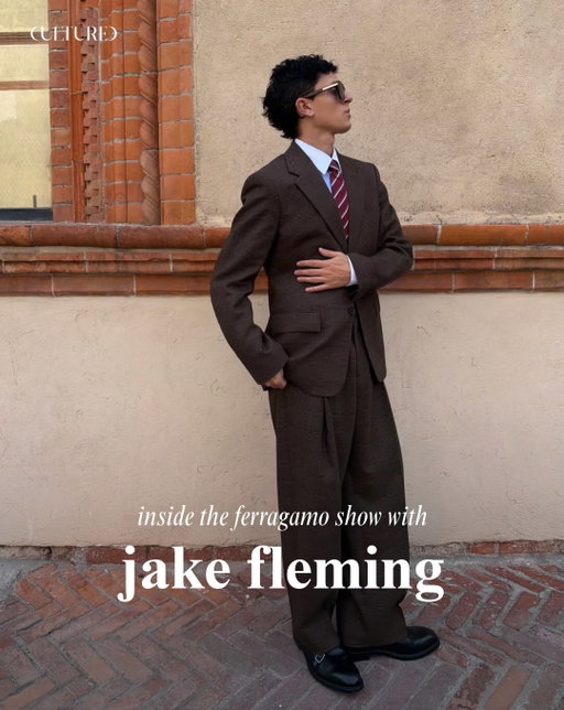 It was a latex, mogging, and @anokyai-filled day for @jake.fleming’s day out with CULTURED at the @ferragamo Spring/Summer 2027 show.

The style tastemaker took us along for the ride, snapping front row pics, modeling the House’s singular approach to suiting, and clocking out only to heed the call of pasta al pomodoro.
