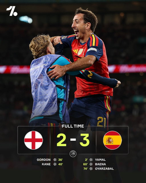 World champions Spain prove their quality to complete a second-half comeback at Wembley to kick off their new Nations League campaign with a 𝐖 👏🇪🇸

They may have conceded more vs England than they did in the entirety of the 2026 World Cup but they still got the job done 😤