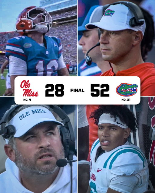 NO. 21 FLORIDA HANDS NO. 4 OLE MISS ITS FIRST LOSS OF THE SEASON 🔥

THE GATORS ARE ROCKIN’ 🐊
