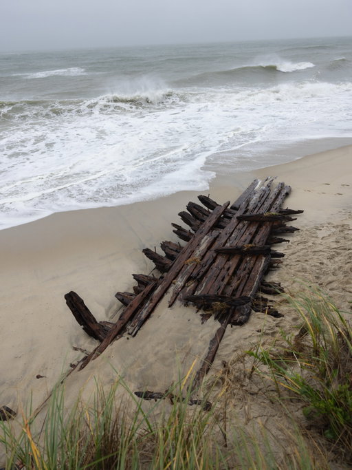 Today’s nor’easter uncovered a shipwreck believed to be the Warren Sawyer, a 19th century coastal schooner that wrecked off Nantucket’s south shore on December 22, 1884 🌊⛵️ The ship was hauling 1,115 bales of cotton and 28 tons of scrap iron on a run from New Orleans to Boston when it got blown off course by gale force winds and went down near Miacomet Beach 🌬️🏖️ The whole crew was rescued that night using a hawser and breeches buoy rigged straight off the beach, and more than 140 years later pieces of the wreck keep washing up in the same spot 🪵🐚 Photographer @hafsalewis got out to the site today and captured these shots before before the sand or surf claims it again 😯