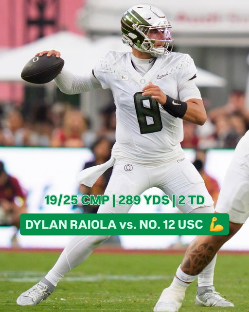 @dylan.raiola stepped UP off the bench after teammate Dante Moore left the game with an injury 🦆