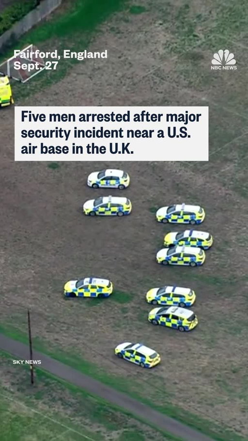 British police arrested several men on suspicion of terror and explosives offenses on Sunday and evacuated homes near an air base that the U.S. Air Force had been using to facilitate strikes on Iran.