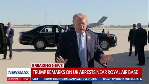 "The arrest in the UK was fantastic."⁣
⁣
President Donald Trump reacts to the arrest of five suspicious individuals with possible explosives at RAF Fairford in the United Kingdom.
