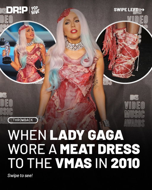 In 2010, Lady Gaga turned the MTV VMAs into one of the most unforgettable fashion moments in pop culture history.

For the 2010 VMAs, Gaga arrived in a dress made entirely from raw beef, complete with matching meat boots, a meat hat and a crystal covered meat purse. The look was designed by Franc Fernandez, built onto a corset and made using roughly 40 pounds of meat.

The outfit sparked immediate backlash from animal rights groups and became one of the most discussed looks of the night. Gaga’s full ensemble was later preserved by taxidermists, turning the raw meat into a jerky like material so the dress could be archived.

More than 15 years later, the meat dress remains one of the most recognizable and controversial looks in VMA history. Thoughts on this look?