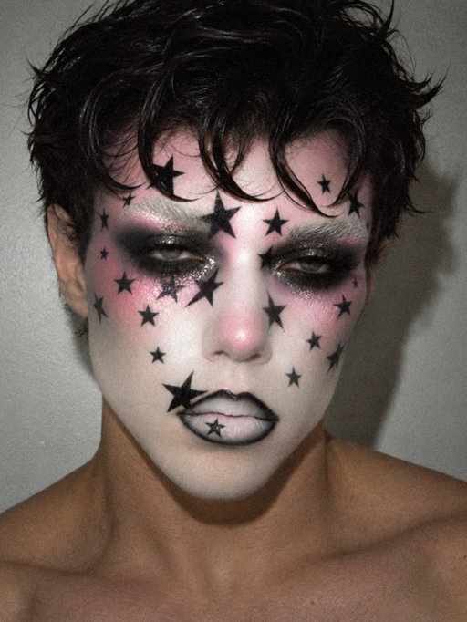 popstar ★
face ˚₊‧꒰ა ☆ ໒꒱ ‧₊˚
@lagirlcosmetics white concealer all over the face as foundation
@kimchichicbeauty white pressed powder to set ☆

eyes 𐙚⋆°.
@blendbunnycosmetics ellis atlantis 45 shade palette for the pink
@blendbunnycosmetics diabla palette for the black + black glitter
@inglot_usa amc eyeliner gel 77 for the black detailing

stars ⋆｡°✩
@inglot_usa amc eyeliner gel 77 hand painted across the face ★

lips ⋆౨ৎ˚⟡˖ ࣪
@inglot_usa amc eyeliner gel 77 for the black lip liner
@lagirlcosmetics white concealer as lipstick