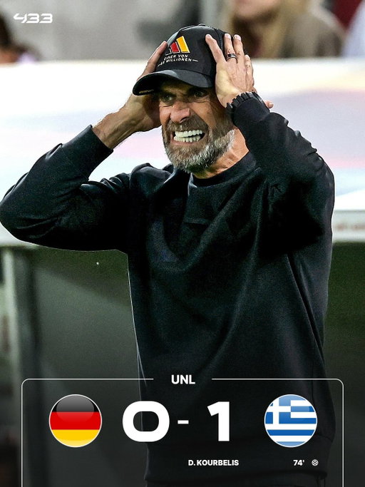 𝐆𝐑𝐄𝐄𝐂𝐄 🇬🇷 𝐇𝐀𝐕𝐄 𝐁𝐄𝐀𝐓𝐄𝐍 𝐆𝐄𝐑𝐌𝐀𝐍𝐘 🇩🇪 𝐅𝐎𝐑 𝐓𝐇𝐄 𝐅𝐈𝐑𝐒𝐓 𝐓𝐈𝐌𝐄 𝐄𝐕𝐄𝐑 😳

Greece 𝗦𝗛𝗢𝗖𝗞 Germany to take 3️⃣ points in the Nations League 🤯🇬🇷

Jürgen Klopp is still waiting for his first win as Germany boss after a draw and a defeat in his first two games 😬

Germany now sit behind Greece and Netherlands in Nations League Group 2 📉🇩🇪

𝗪𝗛𝗔𝗧 𝗔 𝗡𝗜𝗚𝗛𝗧 𝗙𝗢𝗥 𝗚𝗥𝗘𝗘𝗖𝗘 🇬🇷🔥
