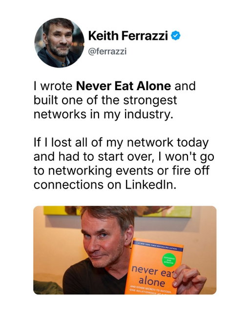 Comment "dinner" to watch the full video.

Write your 25 names tonight and circle the one person who makes everyone else say yes.

Networking events are a waste of your time. Host the dinner.