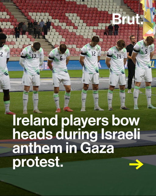 Ireland’s footballers bowed their heads during Israel’s anthem, wore black armbands and skipped pre-match handshakes in a Gaza-related protest before their 3–0 Nations League win. 

#Ireland #Israel #Gaza

Photo credits: REUTERS/Bernadett Szabo