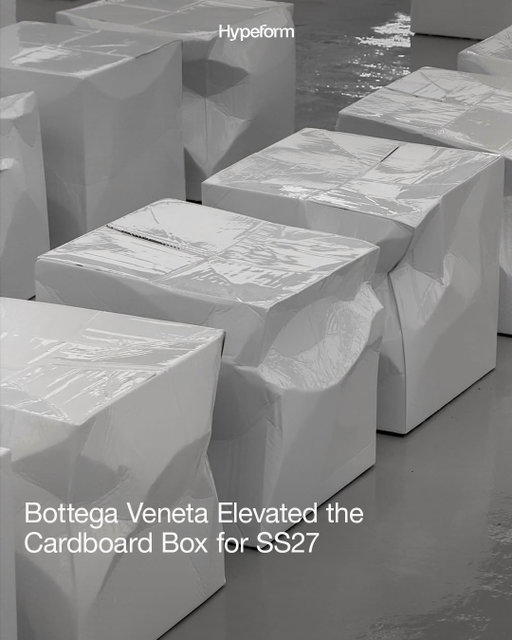 Courtesy of @illyagoldmangubin⁠
⁠
For Bottega's SS27 show, Louise Trotter commissioned a collection of Illya Goldman Gubin's "Karton Hocker" (which translates to Cardboard Stool).⁠
⁠
Each seat is totally unique, and was crafted from a real cardboard box with flaps folded in to resemble Bottega's intrecciato. ⁠
⁠
The crumpled effect is achieved through the artist individually embracing each box, before suspending them in time through the use of resin and fiberglass – turning an "overlooked material into a singular sculptural object". ⁠
⁠
Swipe to take a closer look. ⁠