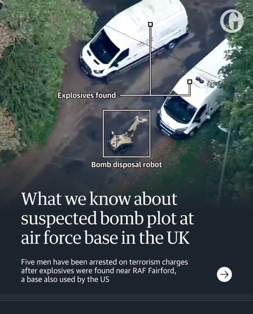 The UK is on high alert as counter-terror police continue to investigate a suspected bomb plot at an airforce base in the rural county of Gloucestershire. 

On Sunday, five men were arrested after police were alerted to suspicious behaviour by a local farmer.

Any proven link with Iran would be a dramatic escalation in hostilities between the UK and Tehran. While several recent incidents in the UK have been linked to the Middle Eastern country, including the arson attack on four Hatzola ambulances in Golders Green in March, the alleged plot at RAF Fairford appears significantly more serious. 

Swipe to read what we know so far and head to the link in bio to follow live coverage.

Cover: AP