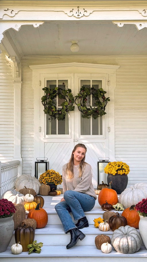 This porch was made for a pumpkin tumble, and it instantly made me ready for fall! I’m in love with all these tones and textures. Comment “shop” for links to everything I used from @crateandbarrel #CratePartner