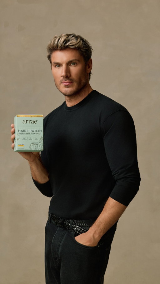 this is @chrisappleton1's secret to good hair beyond the styling chair.⁠
⁠
arrae hair protein:⁠
✨ builds stronger strands with a hair-strengthening protein complex⁠
✨ activates healthy growth with clinically studied ingredients, including Lustriva® for thicker, fuller hair in as early as 21 days⁠
✨ protects your progress with support for reduced shedding, stress & scalp health⁠
⁠
one lemonade stick pack a day — sip your way to healthy hair 🌟