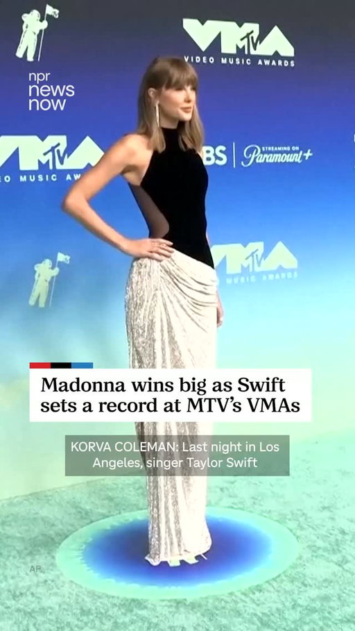 Last night, in Los Angeles, singer Taylor Swift set a new record for the artist with the most MTV Video Music Awards, with 33, surpassing her own previous record of 30 — a tie with Beyoncé. She won the night’s top prize, video of the year, and also became the first winner of the artist director award.⁠
⁠
But the biggest winner of the night was Madonna, who scored seven wins, including artist of the year. It was 42 years ago that Madonna performed her hit “Like a Virgin” at the first ever MTV Video Music Awards.⁠
⁠
Find “NPR News Now” wherever you listen to podcasts.⁠
⁠
Host: Korva Coleman/NPR⁠
Reporter: Marie Andrusewicz/NPR⁠
Producer: Michael Zamora/NPR
