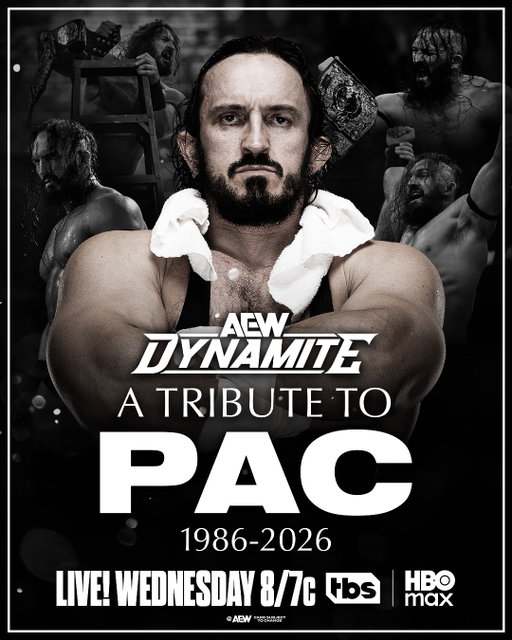 A Tribute to PAC
#AEWDynamite – This Wednesday, September 30 at 8e/7c on TBS & HBO Max

This Wednesday, All Elite Wrestling will honor the life, career and legacy of one of the greatest people we've ever known, PAC. Join us for A Tribute to PAC, this Wednesday Night!
