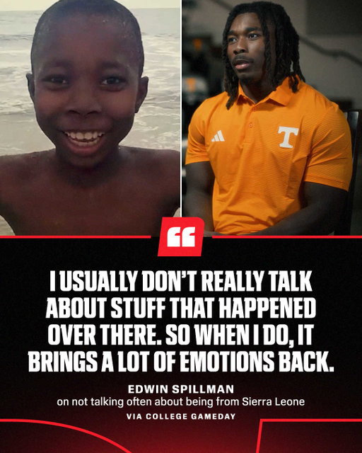 Tennessee linebacker Edwin Spillman was just 3 years old growing up in Sierra Leone, when his life would take a turn he never thought possible.

Now he plays a game he loves for the family in the stands and the family in his heart ❤️