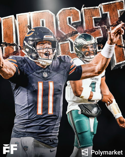 Veteran third-string QB Case Keenum records 3 total TD as the Chicago Bears UPSET the Philadelphia Eagles on Monday Night Football 🐻

The Bears have a 28% chance to win the NFC North, according Polymarket Sports. Polymarket partner. 

Trading is risky. 100% loss can occur.