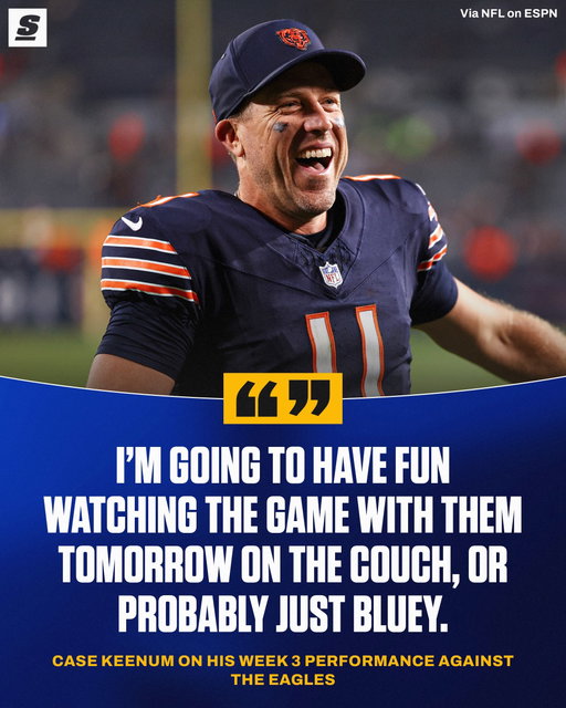 Case Keenum can’t wait to rewatch the game and catch some Bluey with his kids tomorrow. 🤣
[via @espnnfl, @chicagobears]