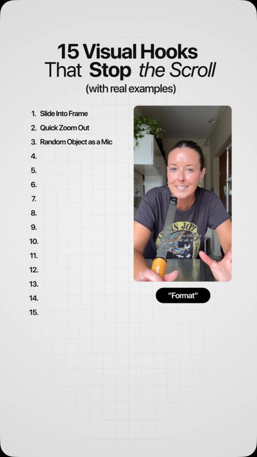 15 Visual hooks that stop the scroll. Comment the word “Info” I’ll send you 3000+ viral hooks with Reel links.